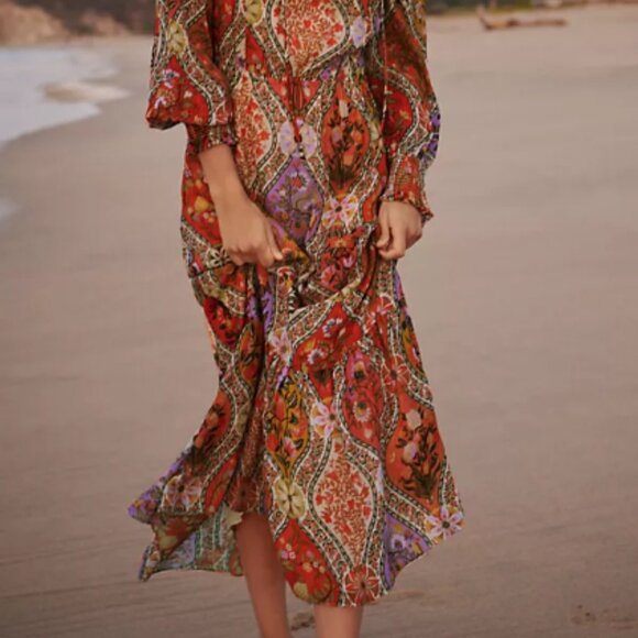 FARM RIO Mosaic Floral Long Sleeved Maxi Dress Size M NWT Gorgeous! - Picture 6 of 8